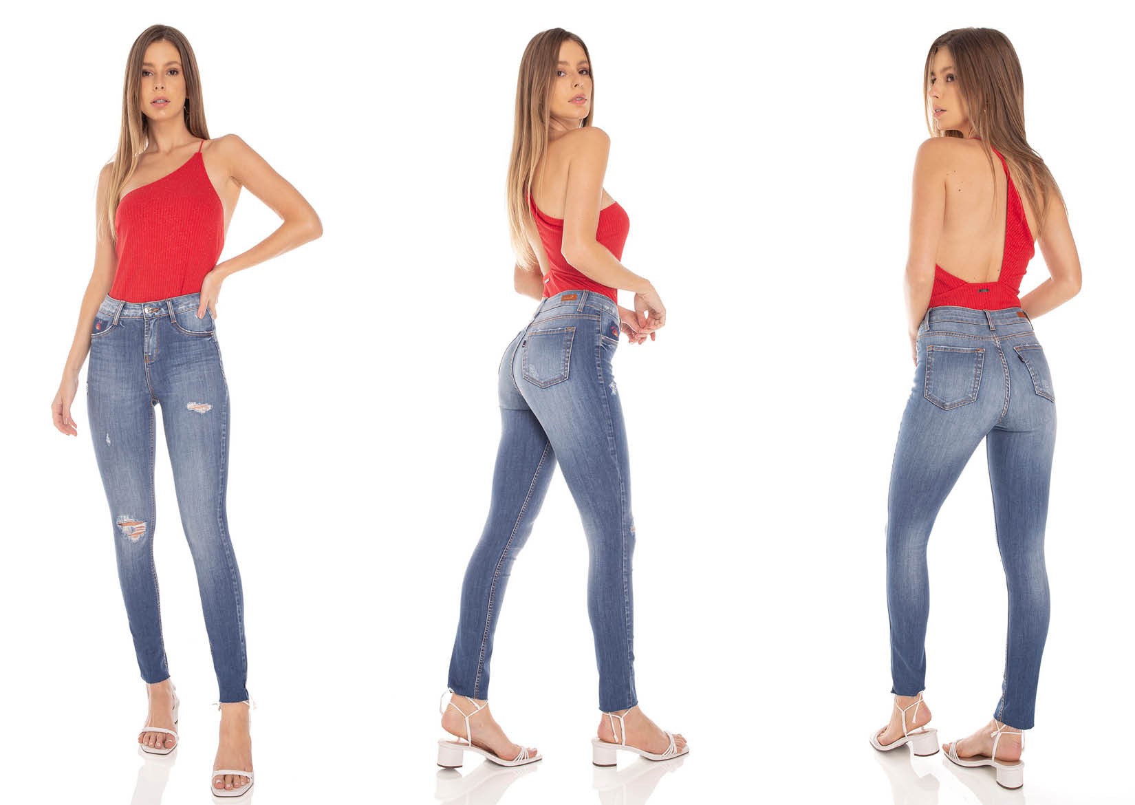 dz3475 calca jeans feminina skinny media cigarrete barra corte a fio denim zero tripla
