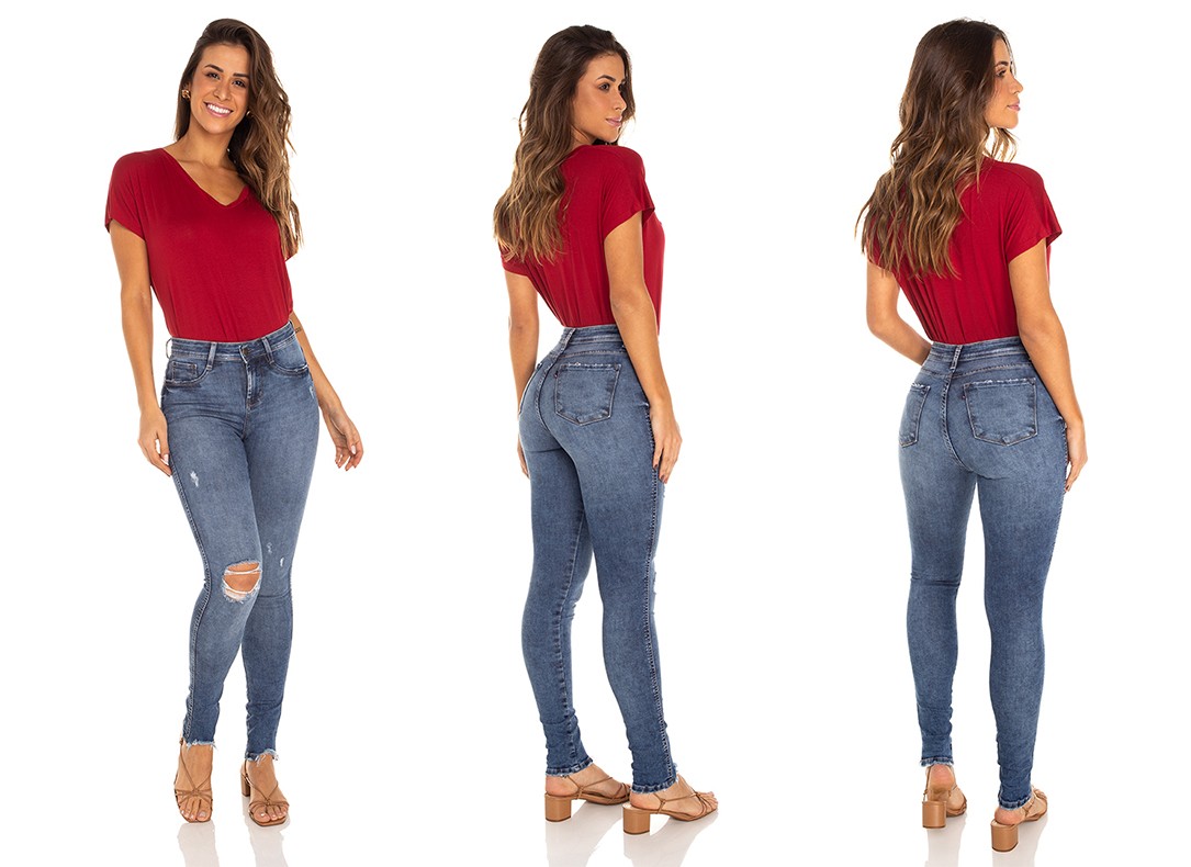 dz3498 calca jeans feminina skinny media rasgo joelho denim zero tripla