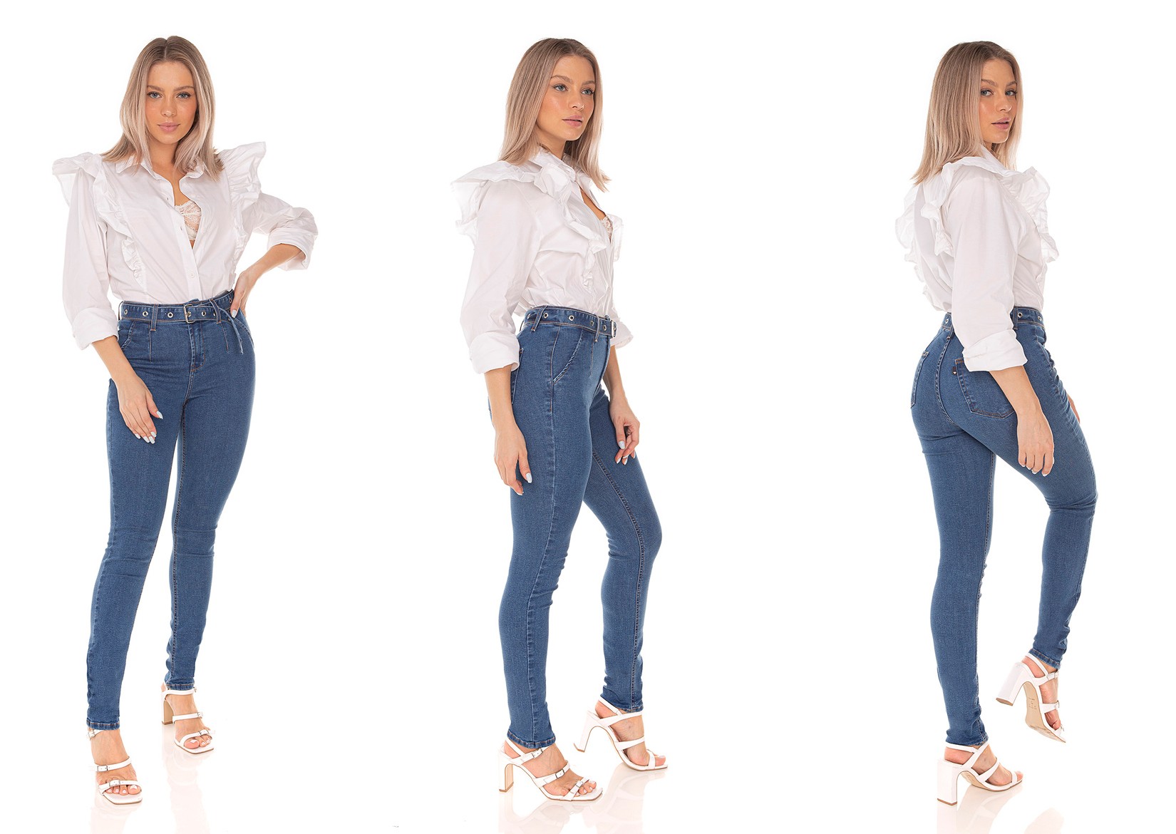 dz3580 calca jeans feminina skinny media com cinto denim zero tripla