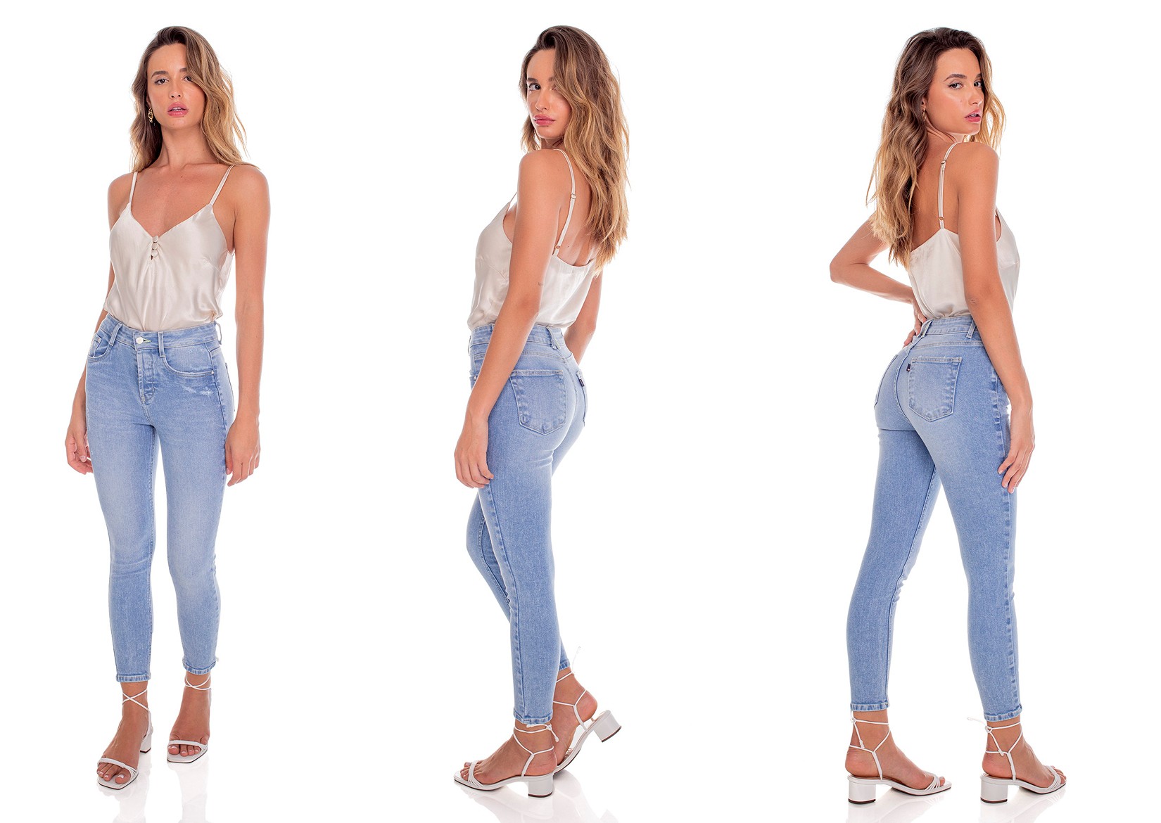 dz3608 re calca jeans feminina skinny media cropped fechamento de botoes denim zero tripla