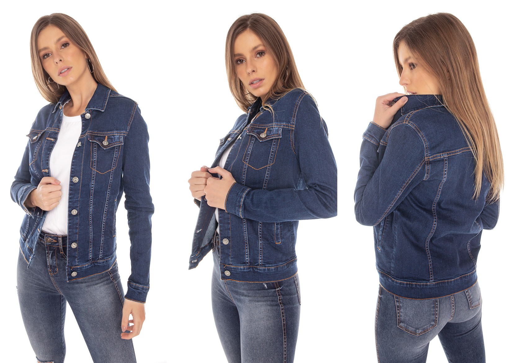 dz9123 jaqueta jeans feminina regular com elastano denim zero tripla