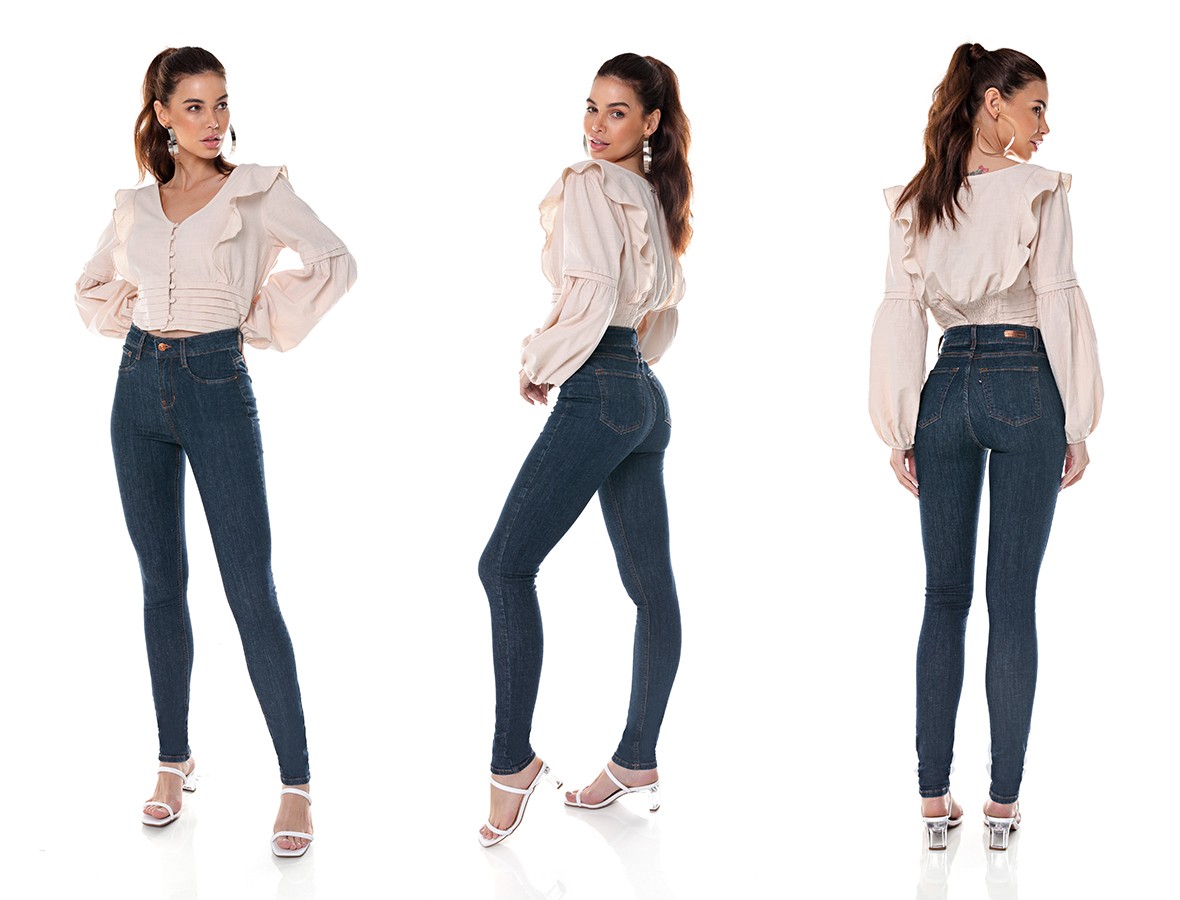 dz3704 com calca jeans feminina skinny media escura denim zero tripla