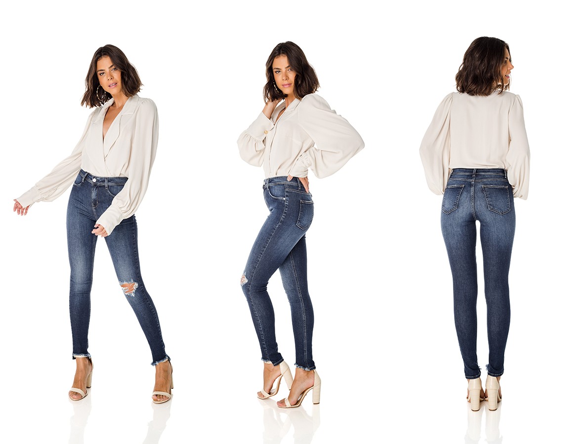 dz3667 com calca jeans feminina skinny media com rasgo no joelho denim zero trio