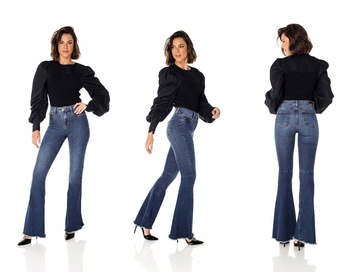 dz3693 com calca jeans feminina super flare com barra irregular denim zero trio