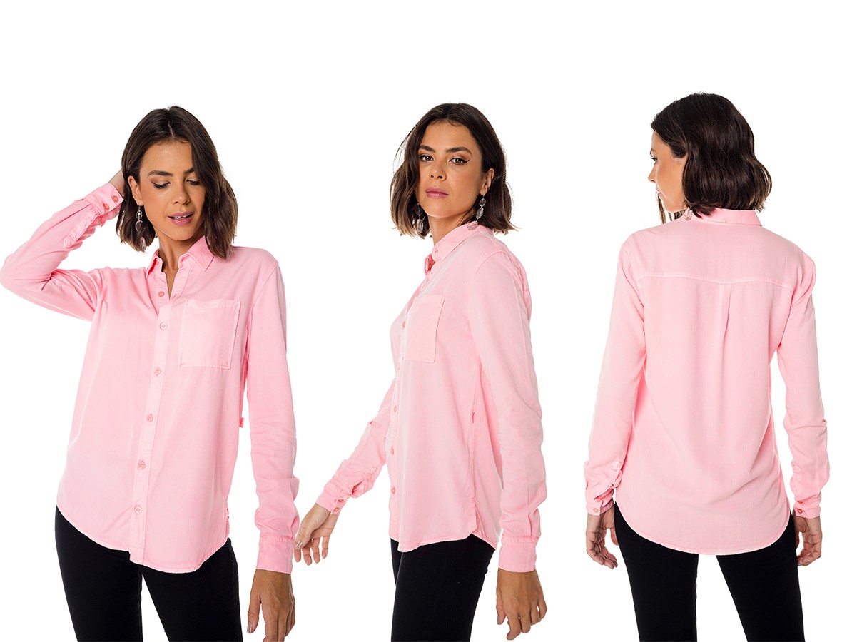 dz11151 camisa jeans feminina oversize colorida rosa neon pastel denim zero trio