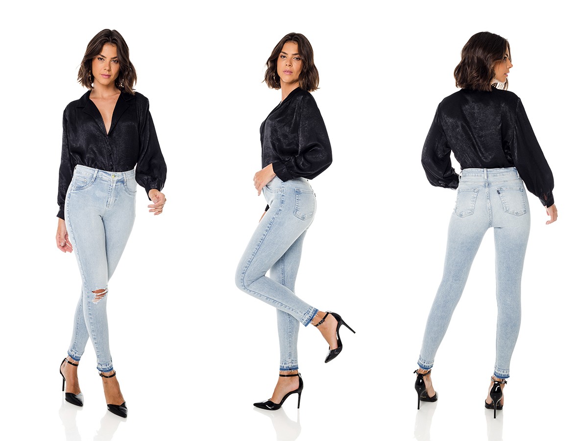 dz3678 com calca jeans feminina skinny media cigarrete com rasgos denim zero trio