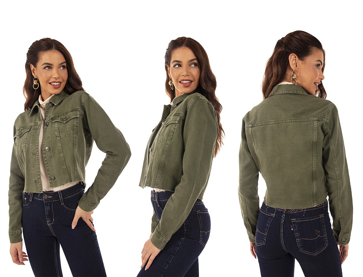 dz9134 alg jaqueta jeans feminina cropped colorida cacto denim zero tripla