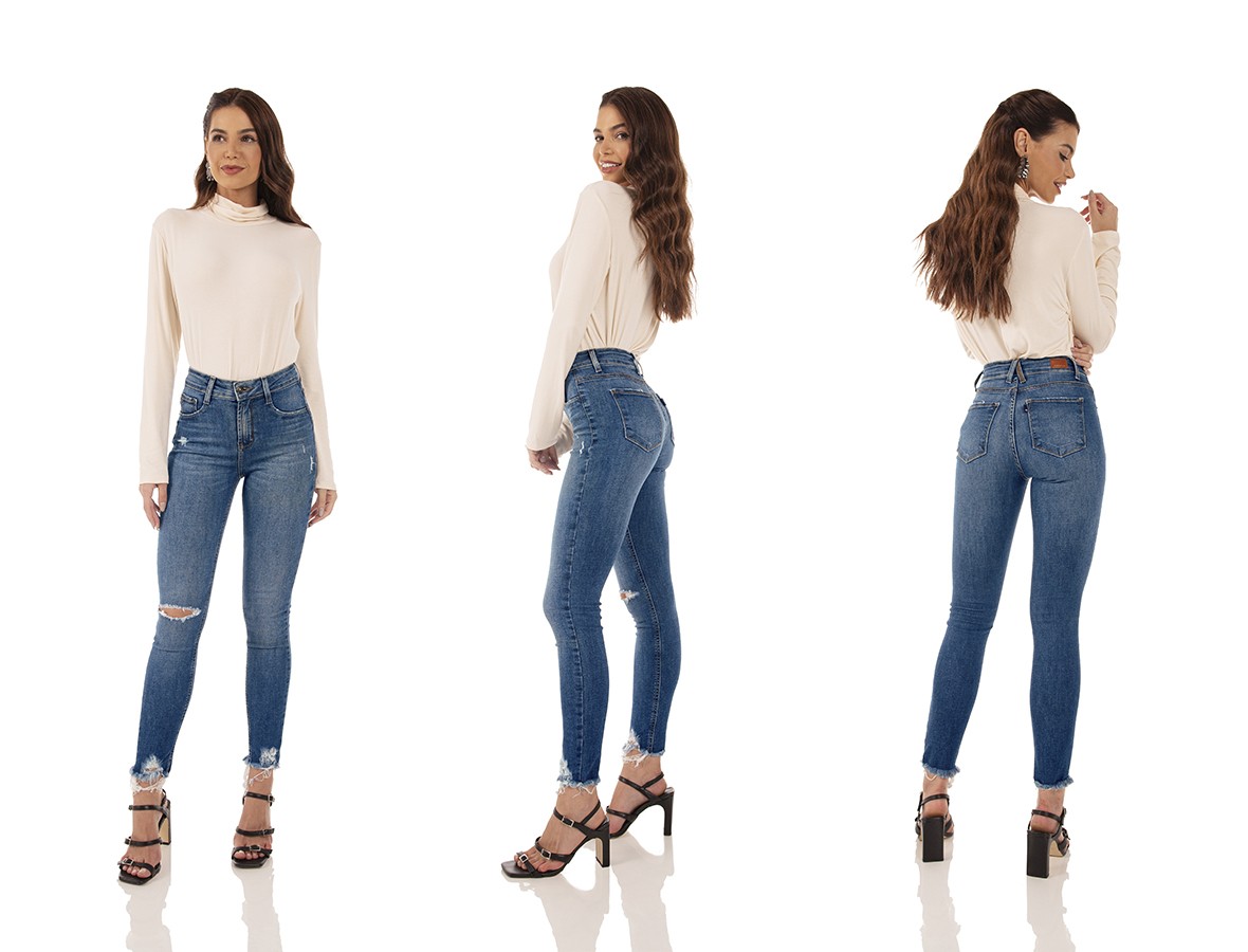 dz3506 re calca jeans feminina skinny media cigarrete com puidos denim zero tripla