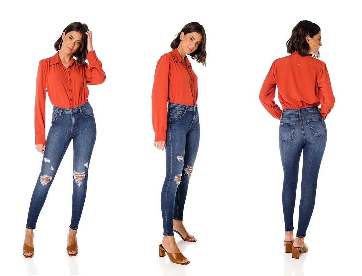 dz3681 com calca jeans feminina skinny media com puidos denim zero trio