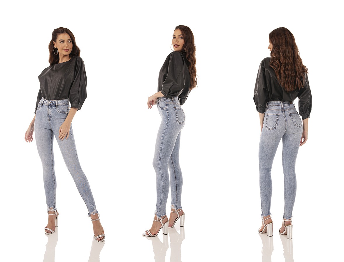 dz3729 re calca jeans feminina skinny media cigarrete barra irregular denim zero tripla