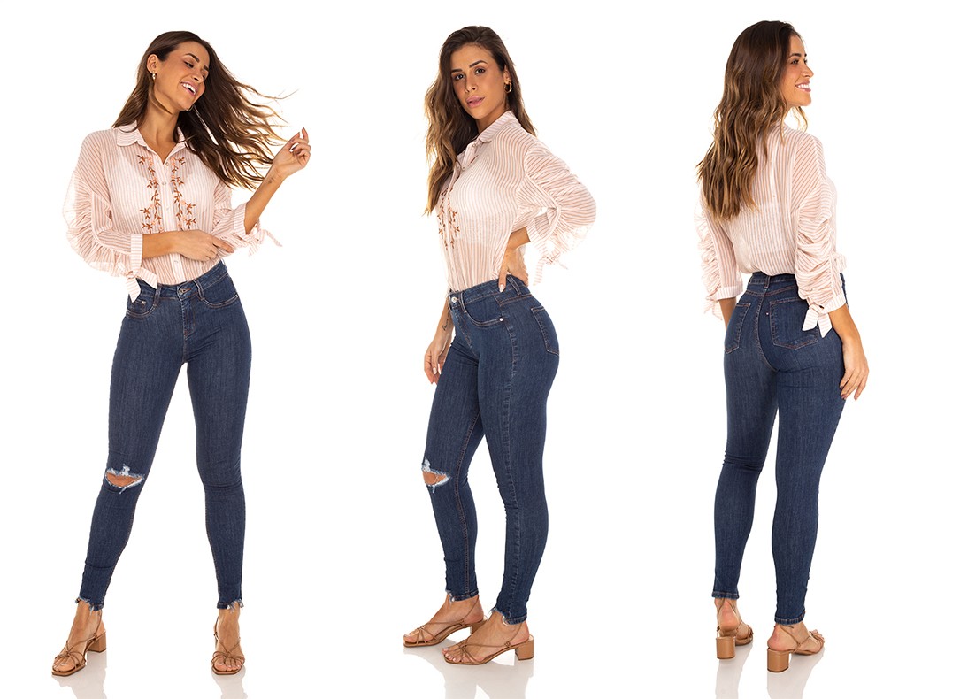 dz3477 calca jeans feminina skinny media cigarrete rasgo joelho denim zero tripla