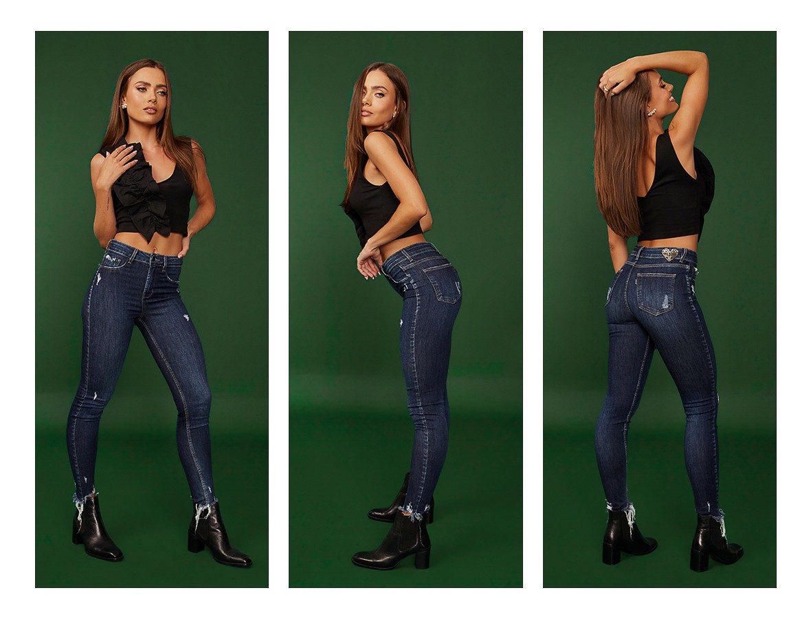 dz20343 re calca jeans feminina skinny media cigarrete detalhes na barra denim zero trio
