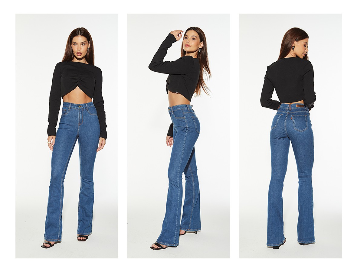 dz20402 re calca jeans feminina flare media tradicional denim zero trio