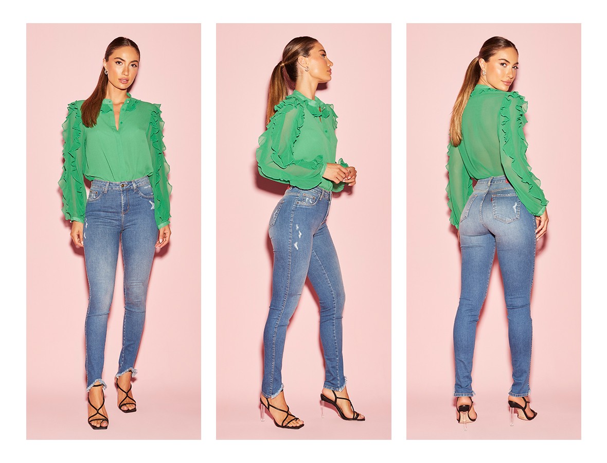 dz20419 re calca jeans feminina skinny media com barra diferenciada denim zero trio