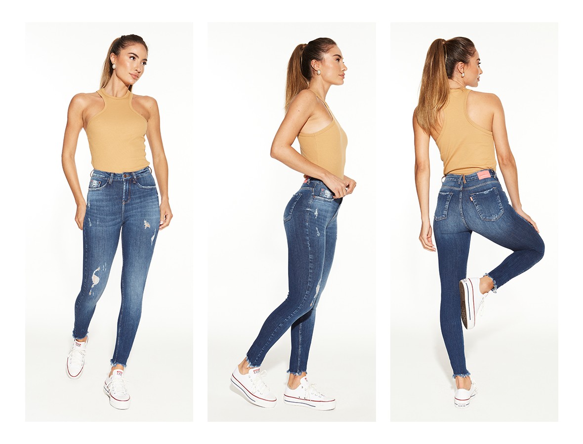 dz20490 ts calca jeans feminina skinny media cigarrete com puidos denim zero trio