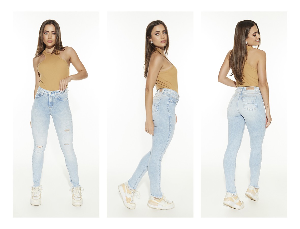 dz20520 com calca jeans feminina skinny media com leves rasgos denim zero trio