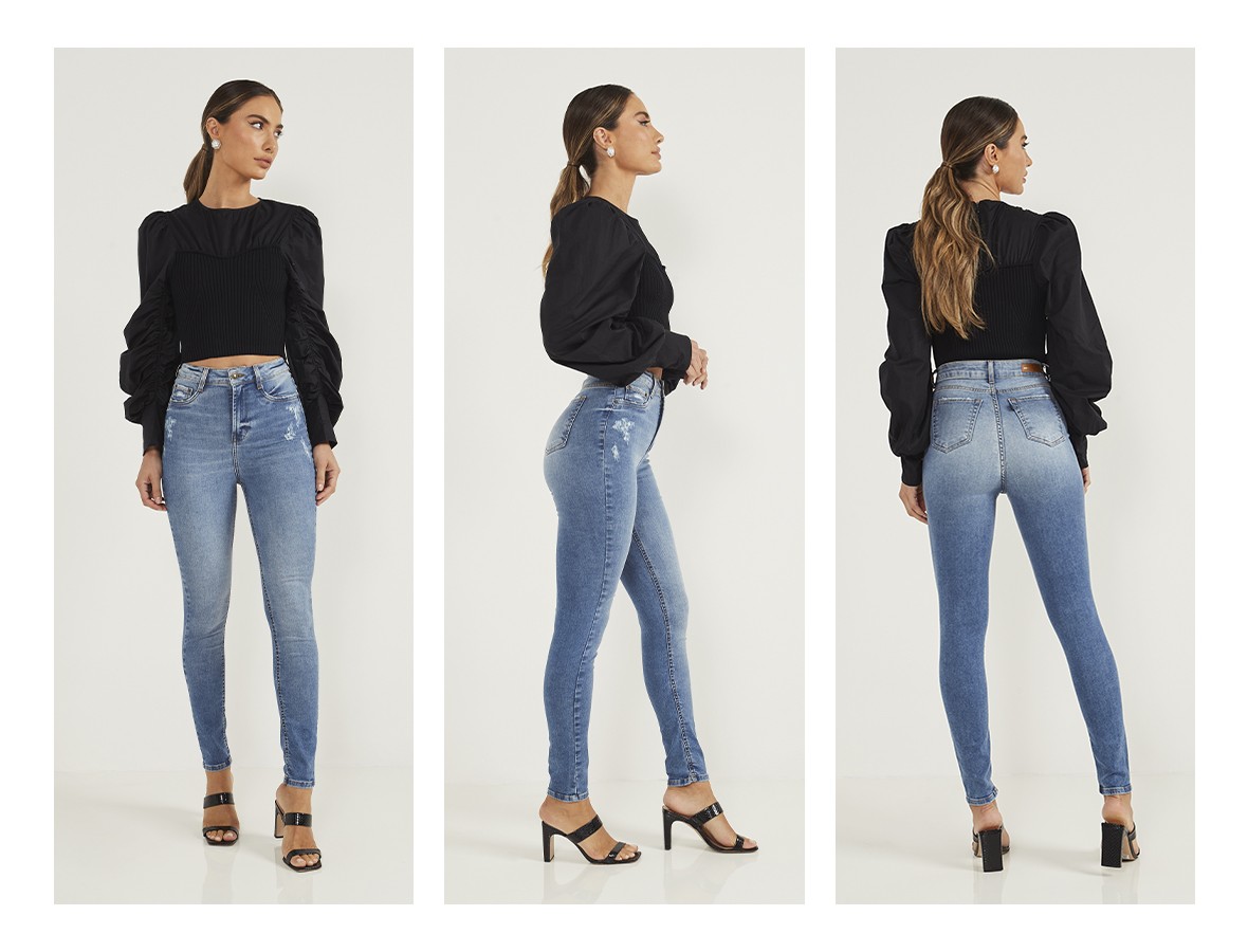 dz20599 re calca jeans feminina skinny cigarrete hot pants com leves puidos trio