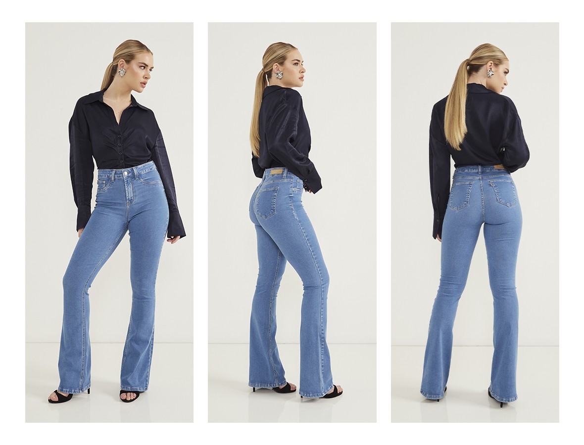 dz20619 re calca jeans feminina flare media tradicional trio