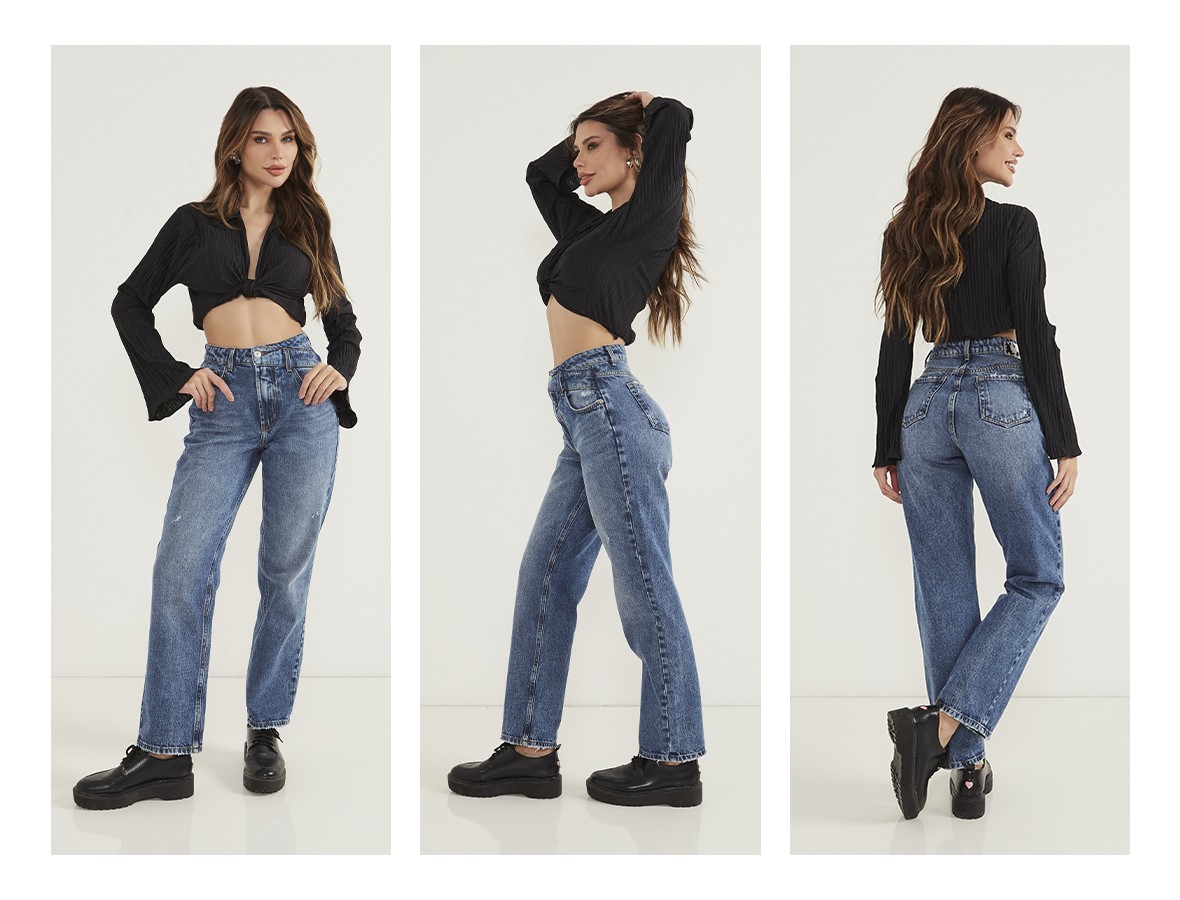 dz20630 alg calca jeans feminina reta tradicional com cos assimetrico trio