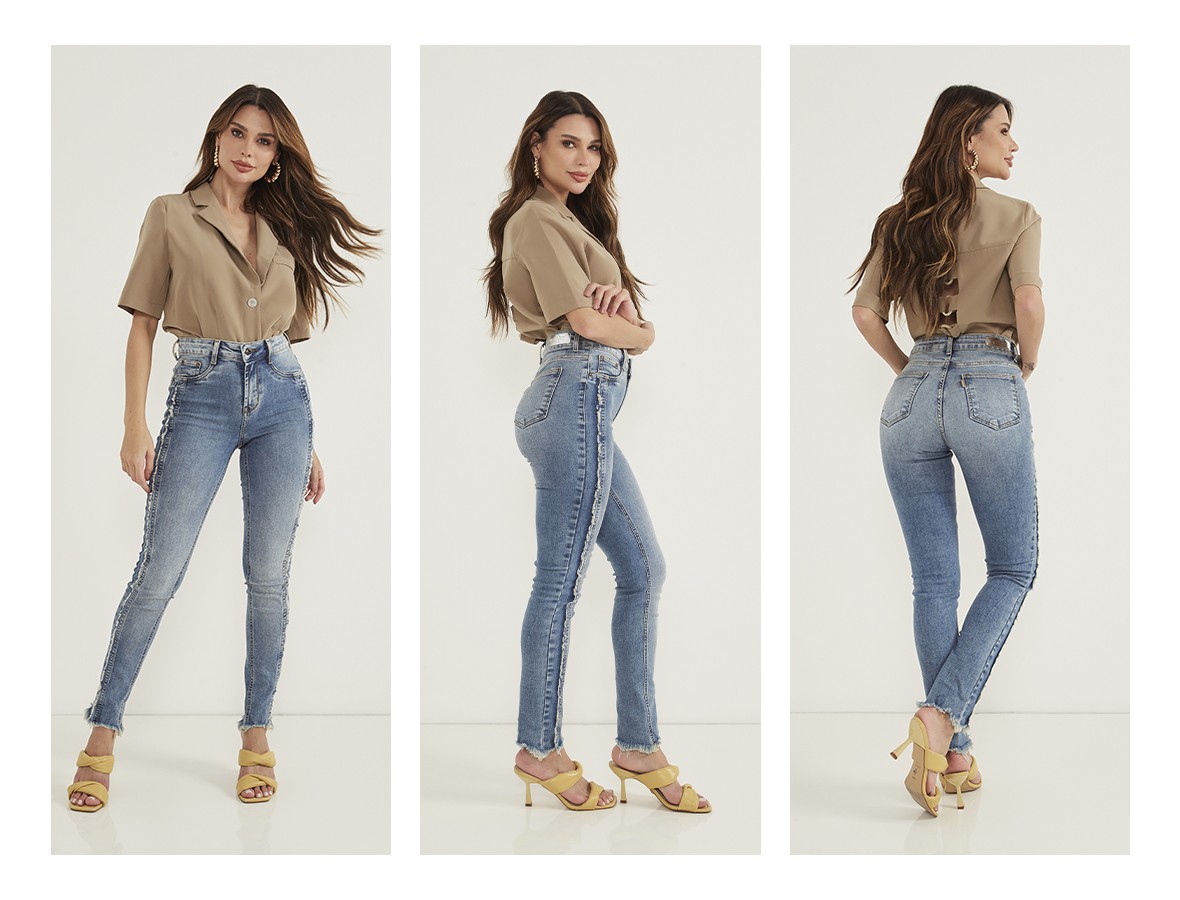 dz20641 re calca jeans feminina skinny media com recortes desfiados na lateral trio