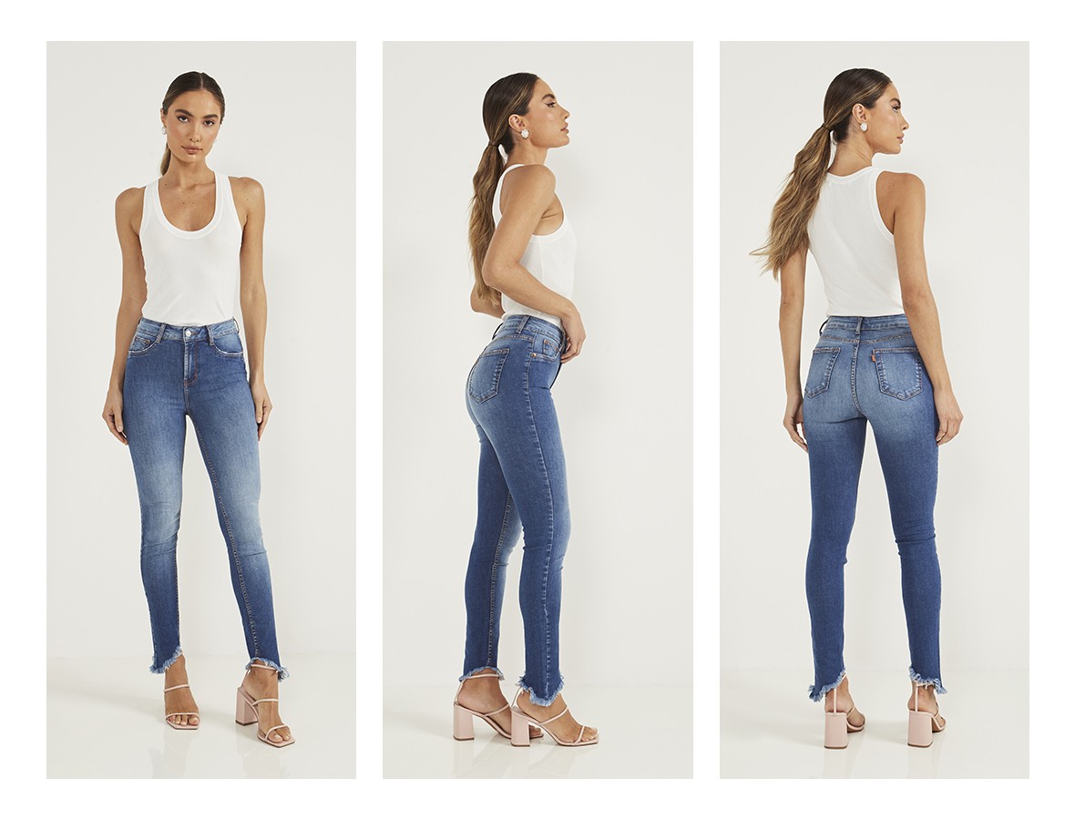 dz20518 re calca jeans feminina skinny com barra irregular e desfiada trio